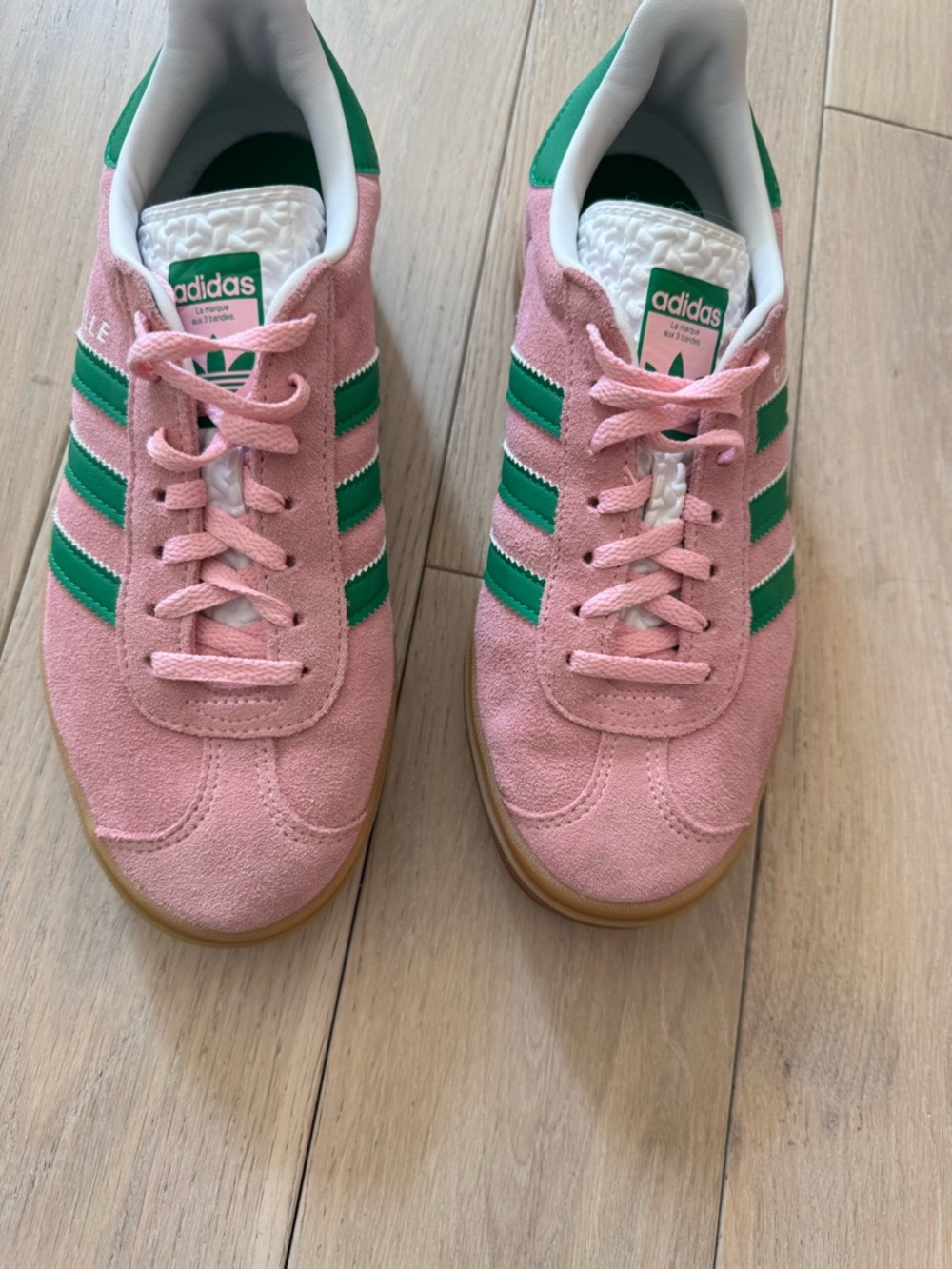 adidas Pink and Green Gazelle Platform Sneakers - Picture 7 of 9